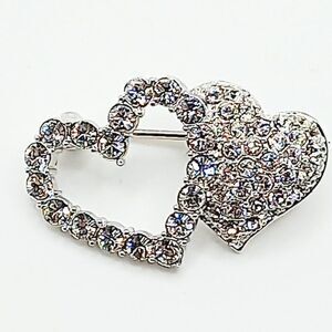 Swarovski Crystal Double Hearts Brooch, I LOVE YOU!